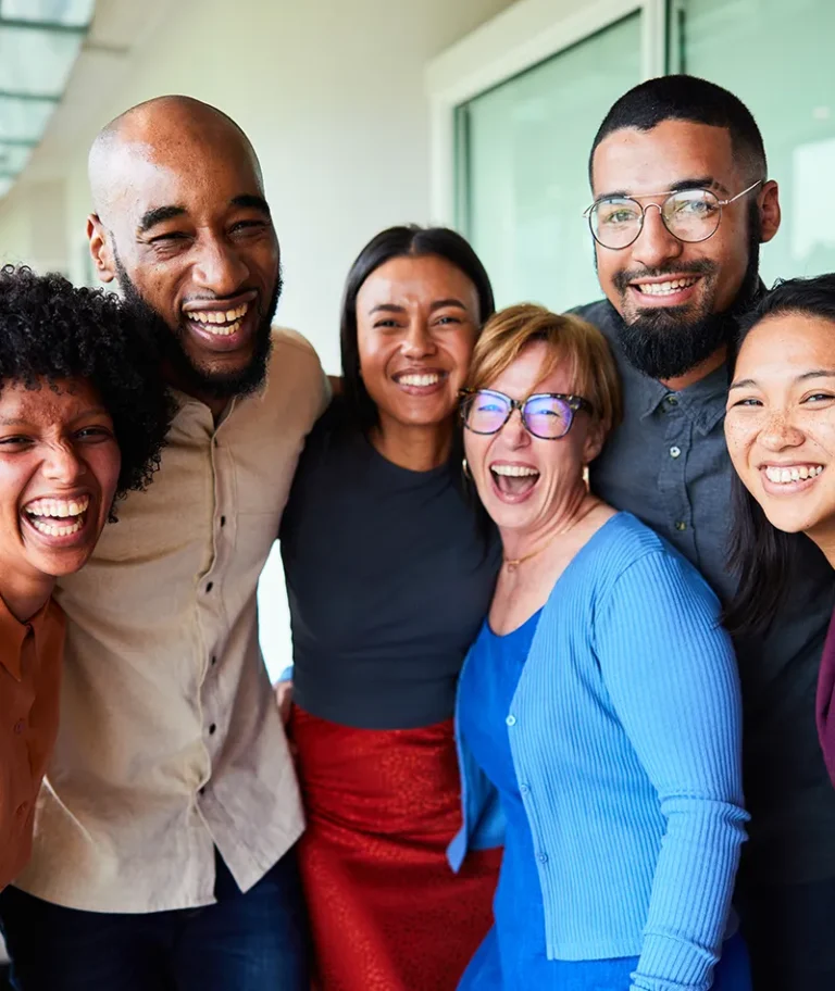 A team at work celebrating together